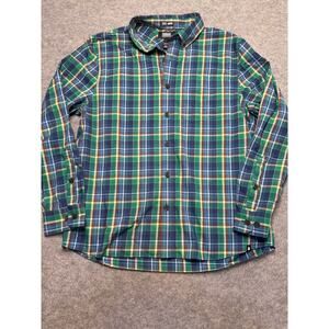 Alaskan Hardgear Duluth Trading Co Plaid Button Up Shirt L Stand Fit Blue Green